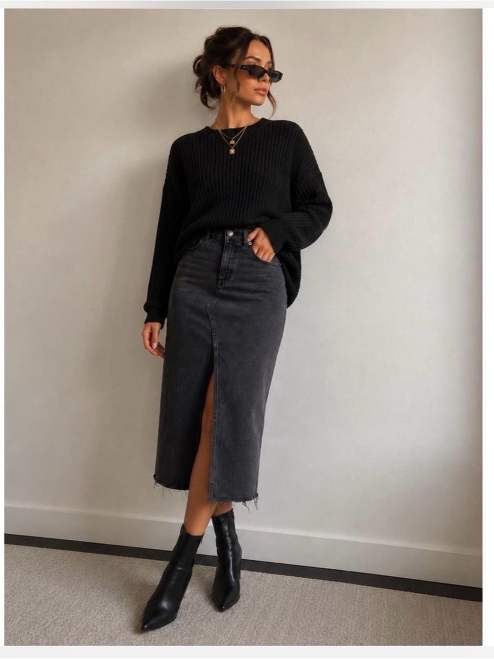 NWT Madewell grunge boho black denim midi skirt